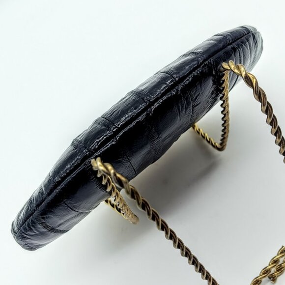 Vintage Black Eel Skin Leather Coin Purse Kiss Lock Clutch - Picture 5 of 8